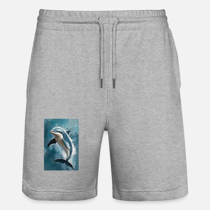 Illustration eines Delfins - Stanley/Stella Unisex Bio Joggingshorts Trainer  - Grau meliert