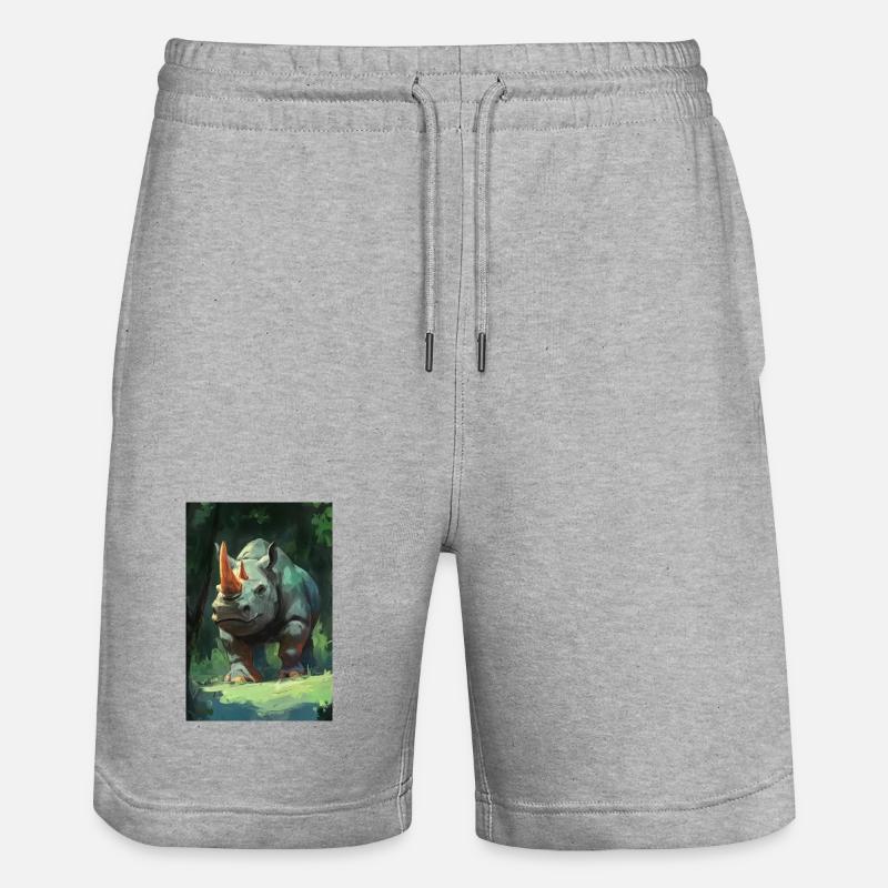 Illustration eines Nashorns - Stanley/Stella Unisex Bio Joggingshorts Trainer  - Grau meliert