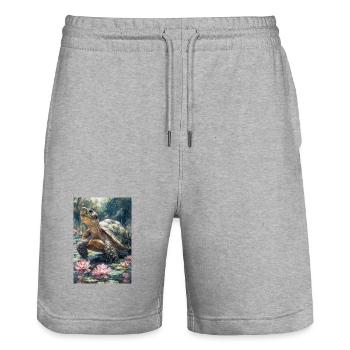 Illustration of a turtle - Stanley/Stella Trainer Unisex Organic Jogging Shorts - heather grey - Front - Nik (191cm) & Marisol (170cm)