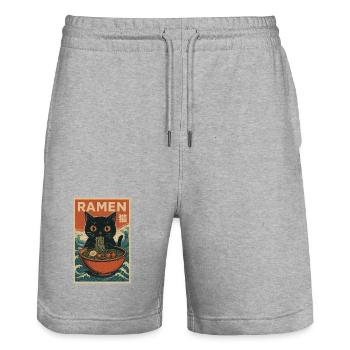 Ramen Katze Retro Poster - Stanley/Stella Unisex Bio Joggingshorts Trainer  - Grau meliert - Vorne - Nik (191cm) & Marisol (170cm)