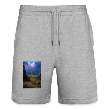 Illustration einer Naturlandschaft - Stanley/Stella Unisex Bio Joggingshorts Trainer  - Grau meliert - Vorne - Nik (191cm) & Marisol (170cm)