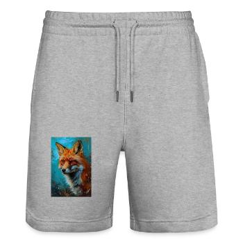 Illustration eines Fuchses - Stanley/Stella Unisex Bio Joggingshorts Trainer  - Grau meliert - Vorne - Nik (191cm) & Marisol (170cm)