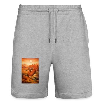 Illustration of a desert landscape - Short de jogging bio TRAINER Stanley/Stella unisexe - gris chiné - Devant - Nik (191cm) & Marisol (170cm)