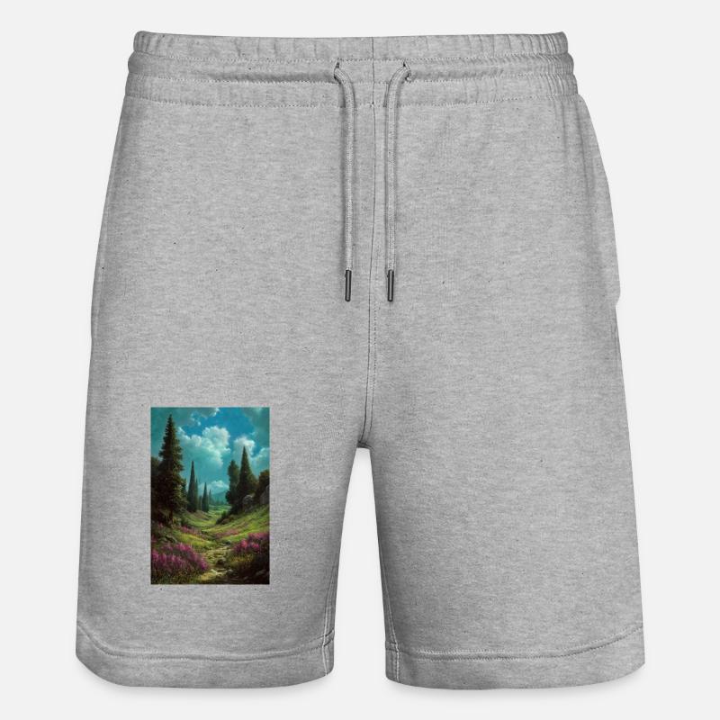 Illustration einer Naturlandschaft - Stanley/Stella Unisex Bio Joggingshorts Trainer - Grau meliert
