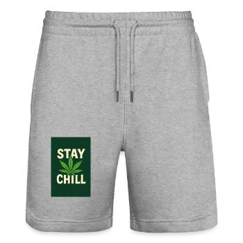 Stay Chill Cannabis Leaf - Stanley/Stella Trainer Unisex Organic Jogging Shorts - heather grey - Front - Nik (191cm) & Marisol (170cm)