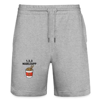 1-2-3_Nudelsupp - Stanley/Stella Trainer Unisex Organic Jogging Shorts - heather grey - Front - Nik (191cm) & Marisol (170cm)