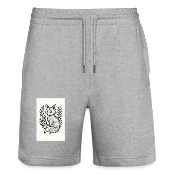 Fuchs im Blumenkranz Lineart - Stanley/Stella Unisex Bio Joggingshorts Trainer  - Grau meliert - Vorne - Nik (191cm) & Marisol (170cm)
