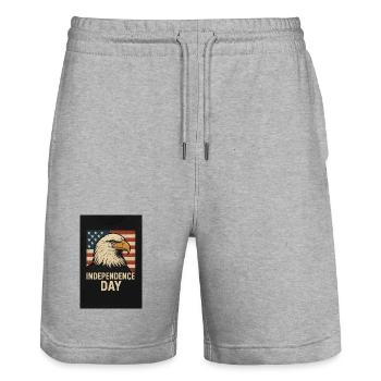 5238F232-5A1D-4004-B7B7-942E4CB1A05F - Stanley/Stella Trainer Unisex Organic Jogging Shorts - heather grey - Front - Nik (191cm) & Marisol (170cm)