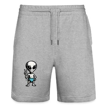 Kindermotiv: Alien Peace Zeichen Illustration - Stanley/Stella Unisex Bio Joggingshorts Trainer  - Grau meliert - Vorne - Nik (191cm) & Marisol (170cm)
