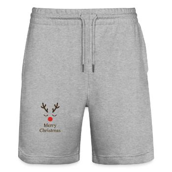 Rentier Merry Christmas - Stanley/Stella Unisex Bio Joggingshorts Trainer  - Grau meliert - Vorne - Nik (191cm) & Marisol (170cm)