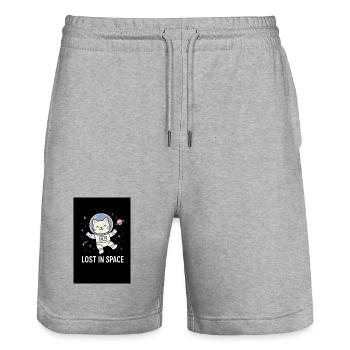 Cat Astronaut Lost in Space - Stanley/Stella Trainer Unisex Organic Jogging Shorts - heather grey - Front - Nik (191cm) & Marisol (170cm)