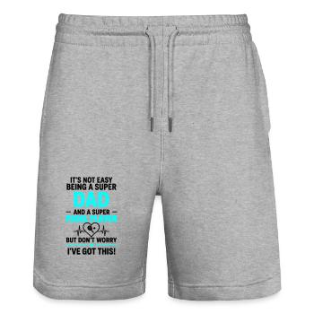 Cœur + Padel – Super Dad Padel Player - Short de jogging bio TRAINER Stanley/Stella unisexe - gris chiné - Devant - Nik (191cm) & Marisol (170cm)