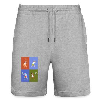 Tennisspieler auf verschiedenen Tennisplätzen - Stanley/Stella Unisex Bio Joggingshorts Trainer  - Grau meliert - Vorne - Nik (191cm) & Marisol (170cm)