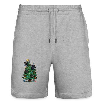 Sapin de Noël avec chats - Short de jogging bio TRAINER Stanley/Stella unisexe - gris chiné - Devant - Nik (191cm) & Marisol (170cm)