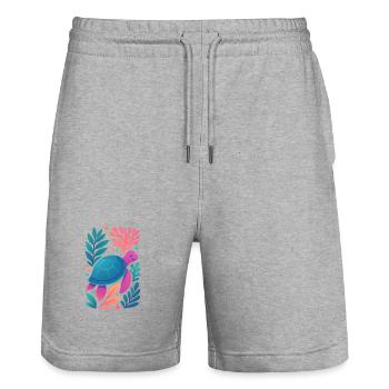 Tortue corail colorée - Short de jogging bio TRAINER Stanley/Stella unisexe - gris chiné - Devant - Nik (191cm) & Marisol (170cm)