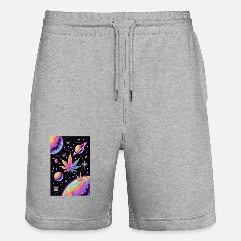 Psychedelic Space Cannabis Pattern - Stanley/Stella Trainer Unisex Organic Jogging Shorts - heather grey