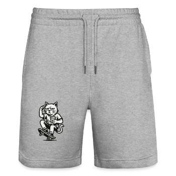 Grim Skate Cat - Stanley/Stella Trainer Unisex Organic Jogging Shorts - heather grey - Front - Nik (191cm) & Marisol (170cm)