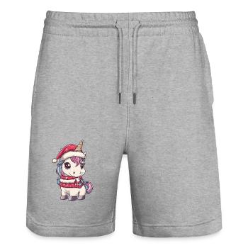 Unicorn Christmas Xmas - Stanley/Stella Trainer Unisex Organic Jogging Shorts - heather grey - Front - Nik (191cm) & Marisol (170cm)