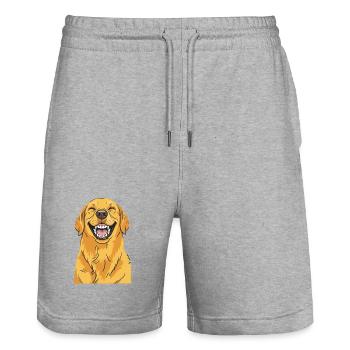 Lachender Golden Retriever - Stanley/Stella Unisex Bio Joggingshorts Trainer  - Grau meliert - Vorne - Nik (191cm) & Marisol (170cm)