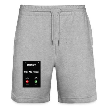 L’argent m’appelle – que ferez-vous ? - Short de jogging bio TRAINER Stanley/Stella unisexe - gris chiné - Devant - Nik (191cm) & Marisol (170cm)