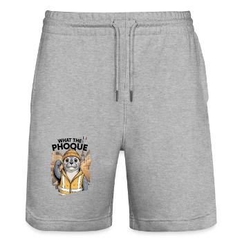 Gelbe Weste Geschenk Was das Siegel Sozialhumor - Stanley/Stella Unisex Bio Joggingshorts Trainer  - Grau meliert - Vorne - Nik (191cm) & Marisol (170cm)