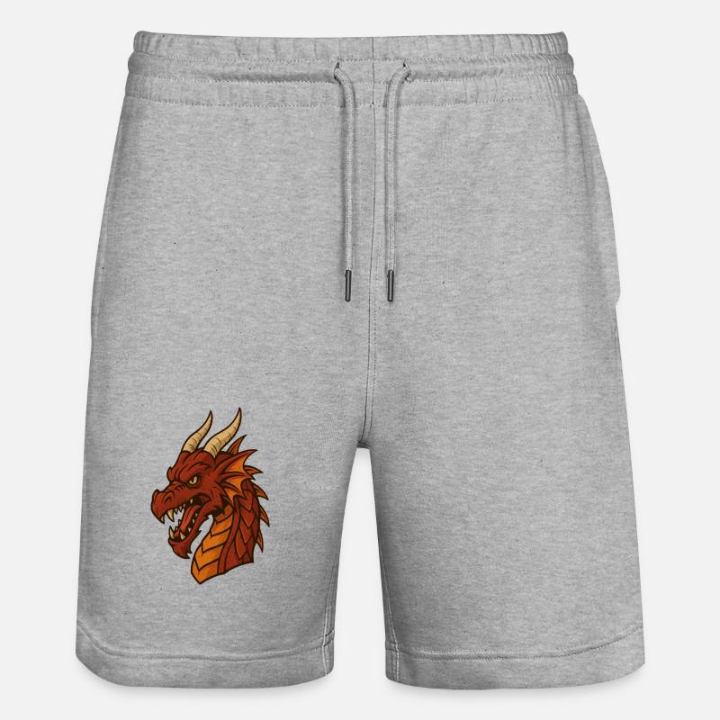 Dessin animé Tête de Dragon Enflammée - Short de jogging bio TRAINER Stanley/Stella unisexe - gris chiné