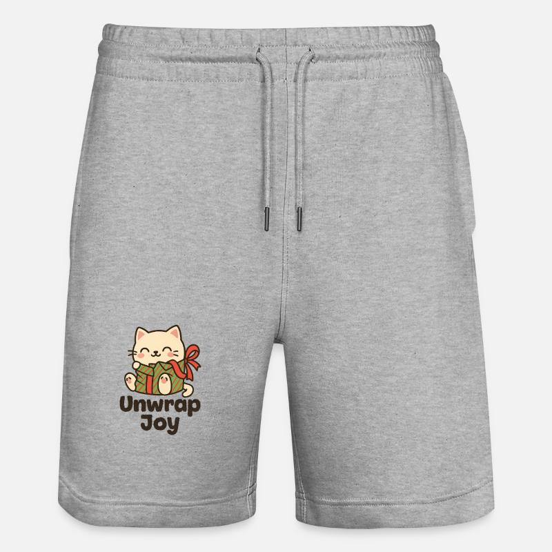 Katz mit Geschenk Unwrap Joy - Stanley/Stella Unisex Bio Joggingshorts Trainer  - Grau meliert