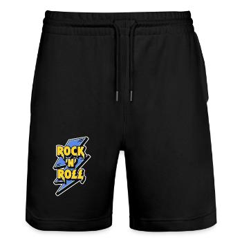 Rock 'N' Roll Lightning Bolt - Stanley/Stella Trainer Unisex Organic Jogging Shorts - black - Front - Nik (191cm) & Marisol (170cm)