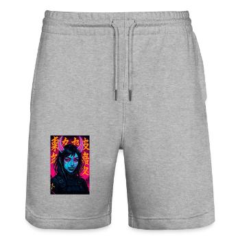 Cyberpunk Demon Girl Oni Girl Y2K Synthwave Art - Stanley/Stella Unisex Bio Joggingshorts Trainer  - Grau meliert - Vorne - Nik (191cm) & Marisol (170cm)