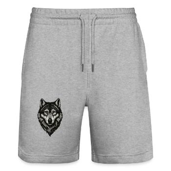 W Wolf Head Line Art Black & White - Stanley/Stella Trainer Unisex Organic Jogging Shorts - heather grey - Front - Nik (191cm) & Marisol (170cm)