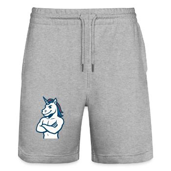 Mascotte licorne confiante Design athlétique fort - Short de jogging bio TRAINER Stanley/Stella unisexe - gris chiné - Devant - Nik (191cm) & Marisol (170cm)