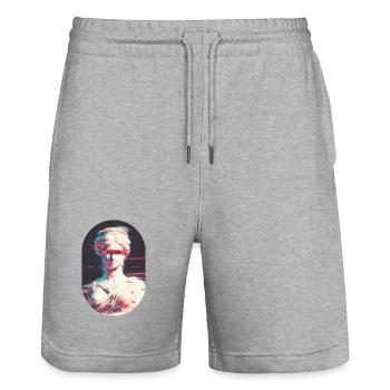 Greek Glitch - Stanley/Stella Trainer Unisex Organic Jogging Shorts - heather grey - Front - Nik (191cm) & Marisol (170cm)