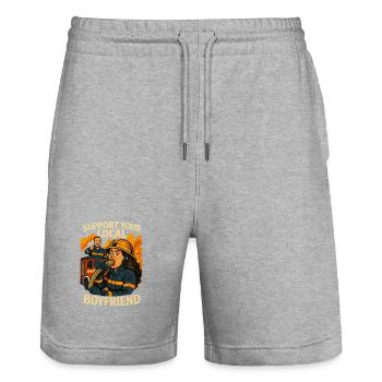 Soutenez votre ami pompier - Short de jogging bio TRAINER Stanley/Stella unisexe - gris chiné - Devant - Nik (191cm) & Marisol (170cm)