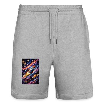 Raketenflug durch Kosmos - Stanley/Stella Unisex Bio Joggingshorts Trainer  - Grau meliert - Vorne - Nik (191cm) & Marisol (170cm)