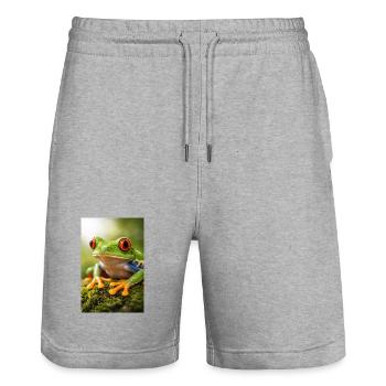 Grüner Frosch mit Sonnenscheinaugen - Stanley/Stella Unisex Bio Joggingshorts Trainer  - Grau meliert - Vorne - Nik (191cm) & Marisol (170cm)