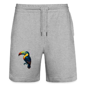 Tropical Toucan Color Explosion - Stanley/Stella Trainer Unisex Organic Jogging Shorts - heather grey - Front - Nik (191cm) & Marisol (170cm)