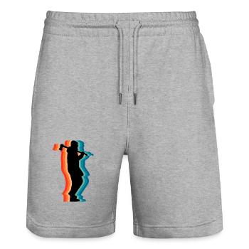 Retro Logging Worker Lumberjack Axe Silhouette Gif - Stanley/Stella Trainer Unisex Organic Jogging Shorts - heather grey - Front - Nik (191cm) & Marisol (170cm)