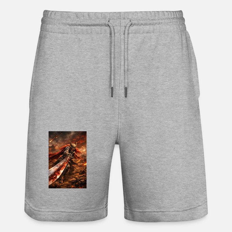 Flaming Blade Burning Warrior - Stanley/Stella Trainer Unisex Organic Jogging Shorts - heather grey