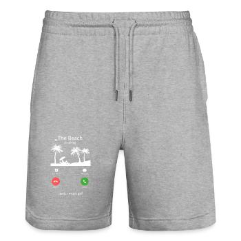 La plage appelle Drôle de Vacances d’Été Slogan - Short de jogging bio TRAINER Stanley/Stella unisexe - gris chiné - Devant - Nik (191cm) & Marisol (170cm)