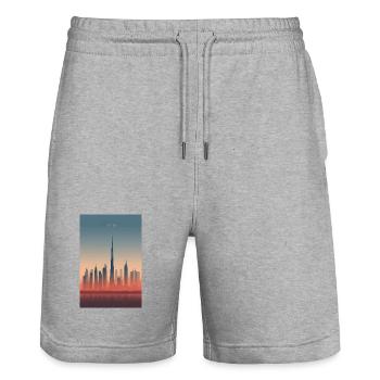 Dubai Skyline in Pastellfarben - Stanley/Stella Unisex Bio Joggingshorts Trainer  - Grau meliert - Vorne - Nik (191cm) & Marisol (170cm)