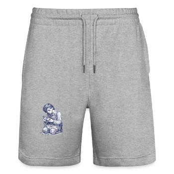 Kniender Handwerker | Handgemalte Zeichnung - Stanley/Stella Unisex Bio Joggingshorts Trainer  - Grau meliert - Vorne - Nik (191cm) & Marisol (170cm)
