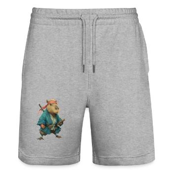 Capybara Ninja - Short de jogging bio TRAINER Stanley/Stella unisexe - gris chiné - Devant - Nik (191cm) & Marisol (170cm)