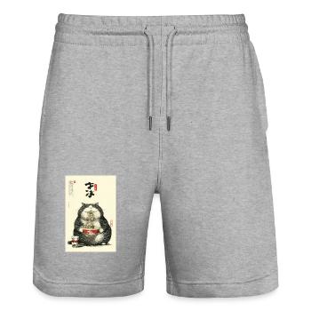 Neko Ramen Feast - Stanley/Stella Trainer Unisex Organic Jogging Shorts - heather grey - Front - Nik (191cm) & Marisol (170cm)