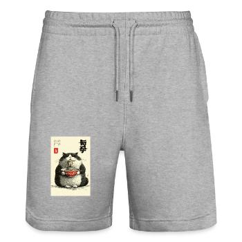 Neko Noodle Feast in Ukiyo-e Style - Stanley/Stella Trainer Unisex Organic Jogging Shorts - heather grey - Front - Nik (191cm) & Marisol (170cm)