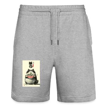 Ramen Cat Portrait - Stanley/Stella Trainer Unisex Organic Jogging Shorts - heather grey - Front - Nik (191cm) & Marisol (170cm)