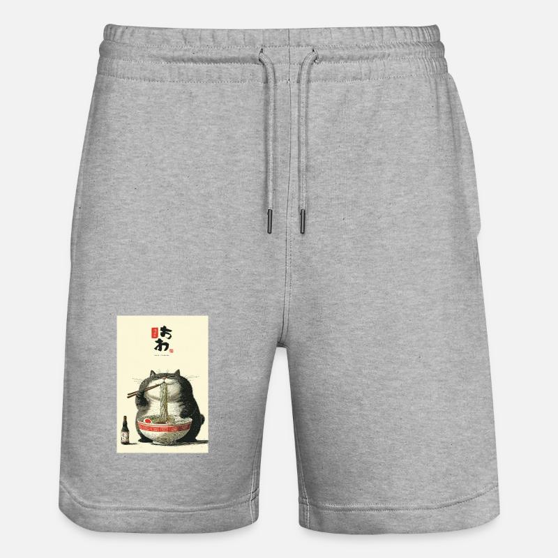 Chubby Cat Noodle Feast - Stanley/Stella Trainer Unisex Organic Jogging Shorts - heather grey