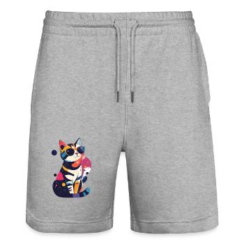 Motif pop art Chat avec lunettes de soleil Cool Cats - Short de jogging bio TRAINER Stanley/Stella unisexe - gris chiné - Devant - Nik (191cm) & Marisol (170cm)