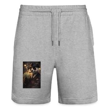 Black Gangster Panda and Cigars - Stanley/Stella Trainer Unisex Organic Jogging Shorts - heather grey - Front - Nik (191cm) & Marisol (170cm)