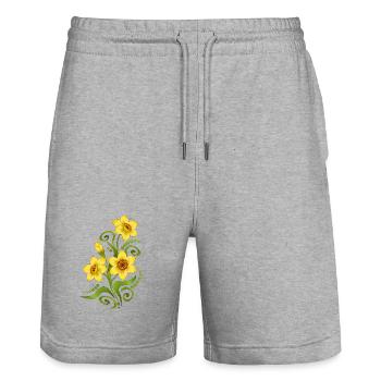Blumen - Stanley/Stella Unisex Bio Joggingshorts Trainer  - Grau meliert - Vorne - Nik (191cm) & Marisol (170cm)