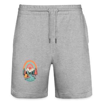 Berglandschaft Camping im Sonnenbogen - Stanley/Stella Unisex Bio Joggingshorts Trainer  - Grau meliert - Vorne - Nik (191cm) & Marisol (170cm)